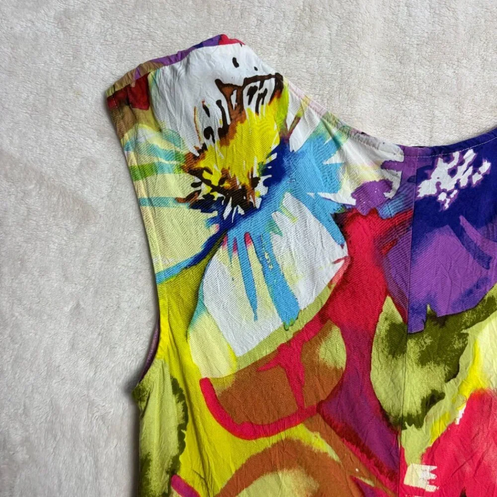 Jams World Womens Midi Dress Medium Floral‎ Splash Colorful Art to Wear Hawaii